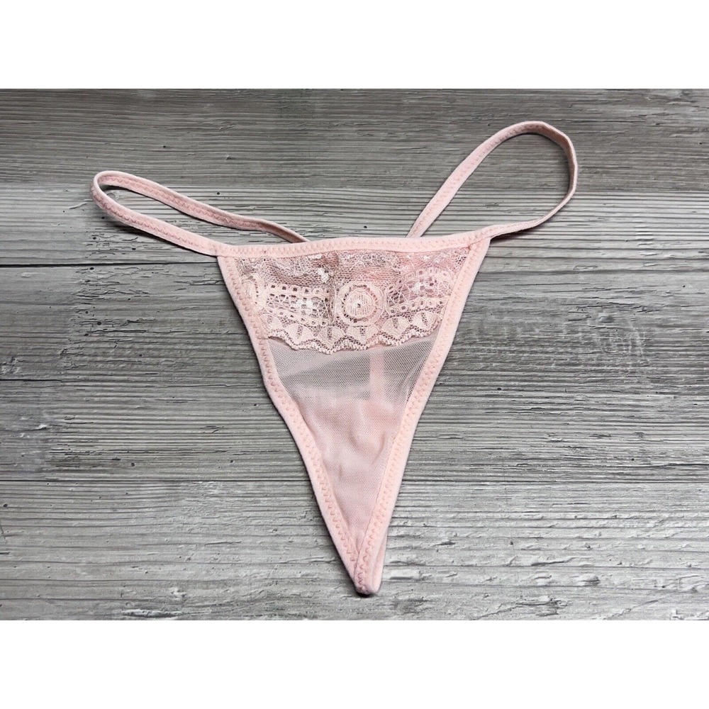 Pink Sheer Lacy Strappy Thong Panties Sexy Lingerie Womens Size M‎